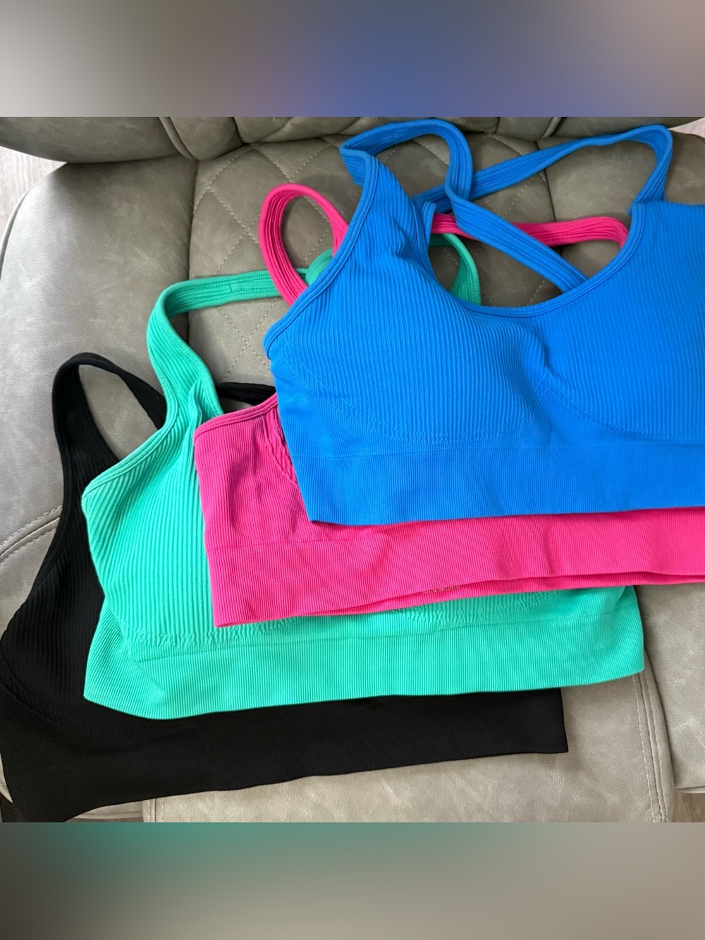 Seamless Ribbed Sports Bralette - Blue, Pink, Mint, Black